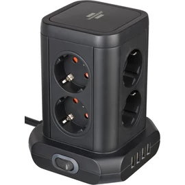 Brennenstuhl 8 védőérintkezős aljzat torony 45°-os elrendezésben (4x USB, 2 méter kábellel, kétpólusú kapcsolóval)