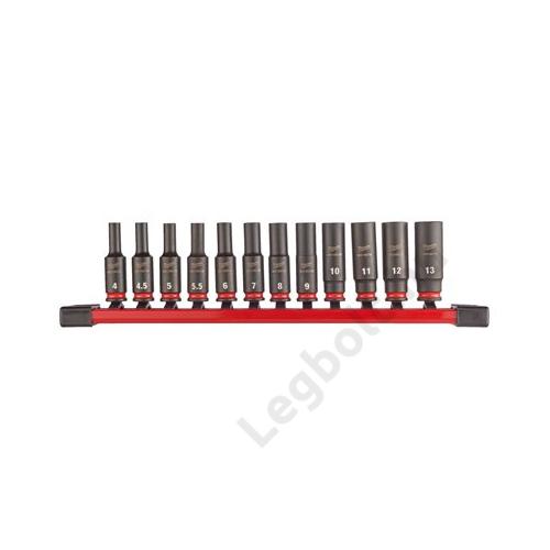 MILWAUKEE 1/4&quot; Shockwave Impact Duty dugókulcskészlet - gépi, 6 lapú hosszú, 12 részes (4-13)