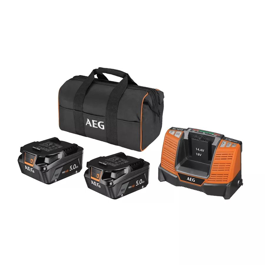 AEG 18V - 2 db 5Ah akkumulátor + Töltő, táskában - 4935478945