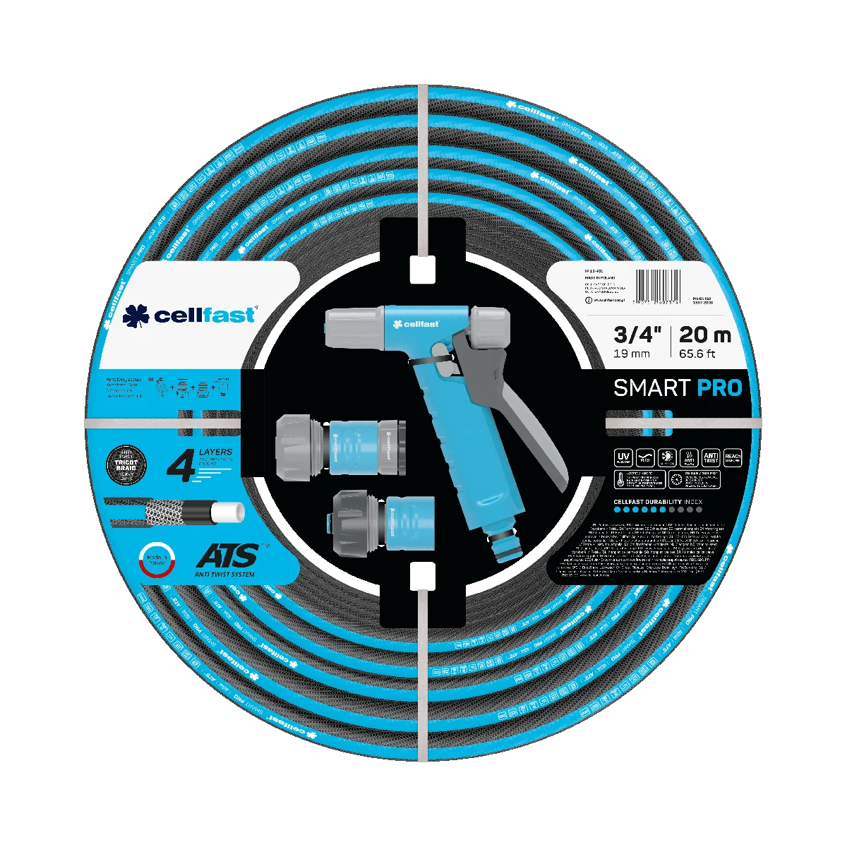 CELLFAST Locsolótömlő 4 rétegű SMART PRO ATS SET 3/4