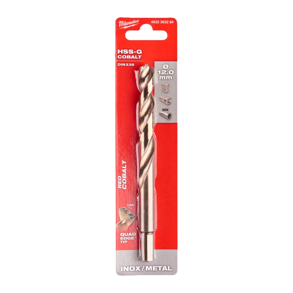 MILWAUKEE RED COBALT - HSS-G CO fémfúró (DIN338) - 12,0 mm - HSSGC 12.0 X 151 - 1 PC