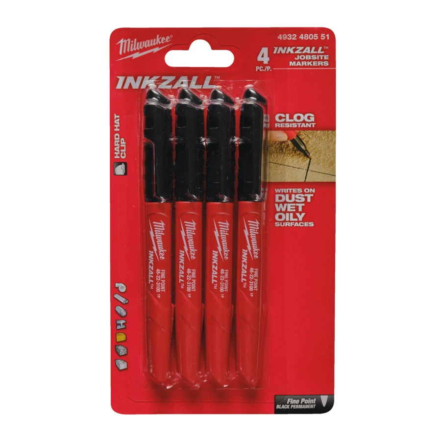 MILWAUKEE INKZALL Jelölő filc - fekete, 4 db - 4932480551