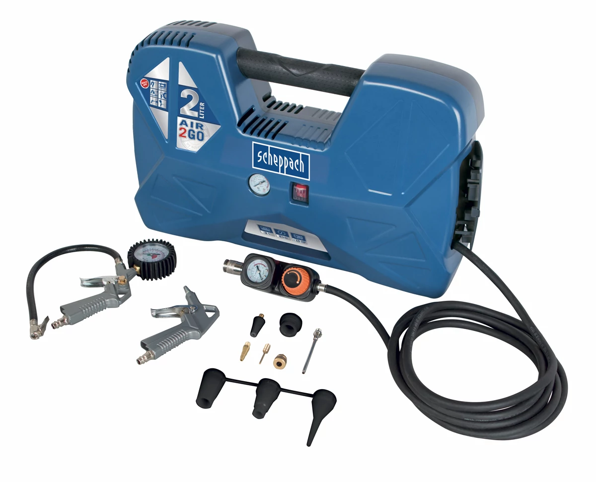Scheppach Air Case olajmentes táskakompresszor - 1,1 kW, direkthajtás, 2 liter tartály, 1 fázis